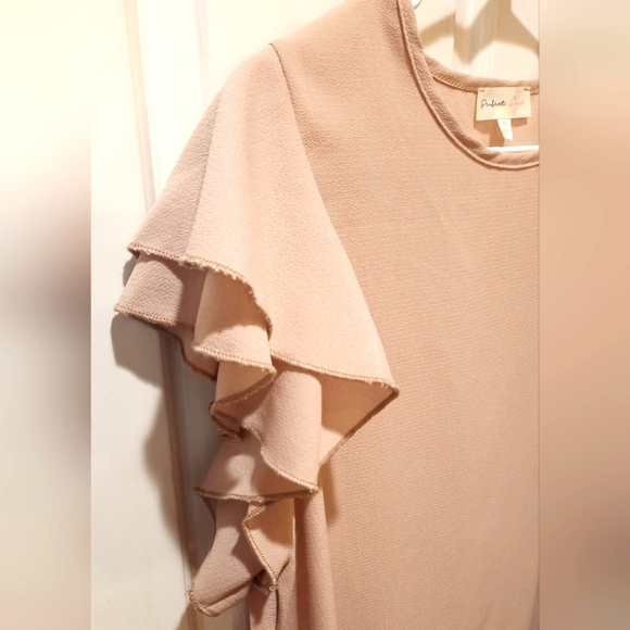 Perfect Peach Blouse XL Tan Lightweight Flutter Sleeve Casual Classic Preppy - Picture 4 of 9